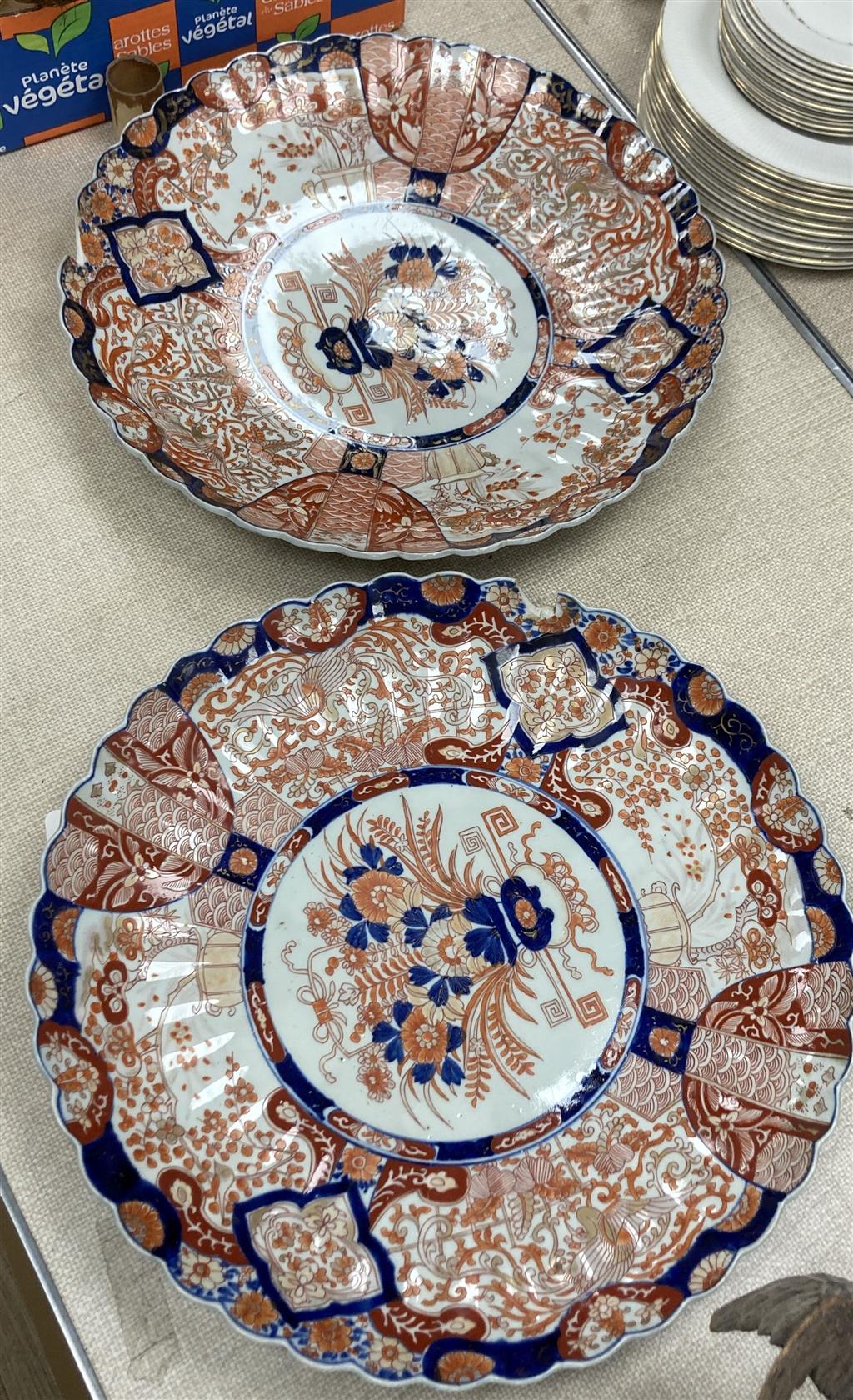 Two Imari chargers, diameter 36cm